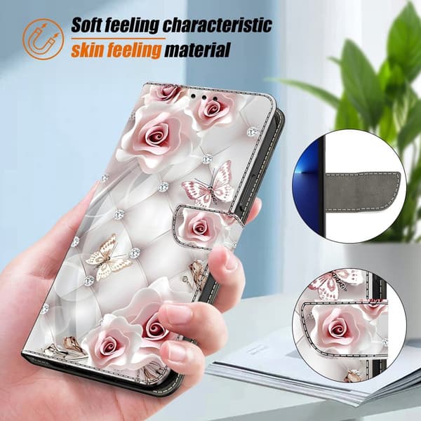 Plånboksfodral för Samsung Galaxy S26 Plus Konstläder Stativ - Rosa Fjäril
