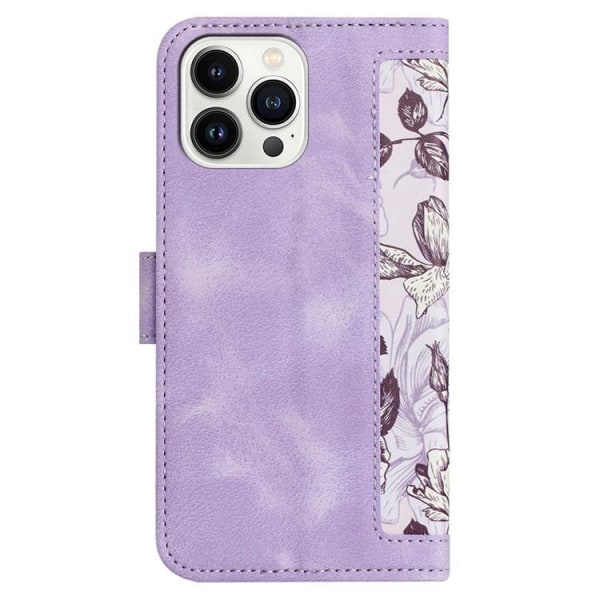 iPhone 15 Pro -lompakkokotelon kukkakuvio - vaalea violetti