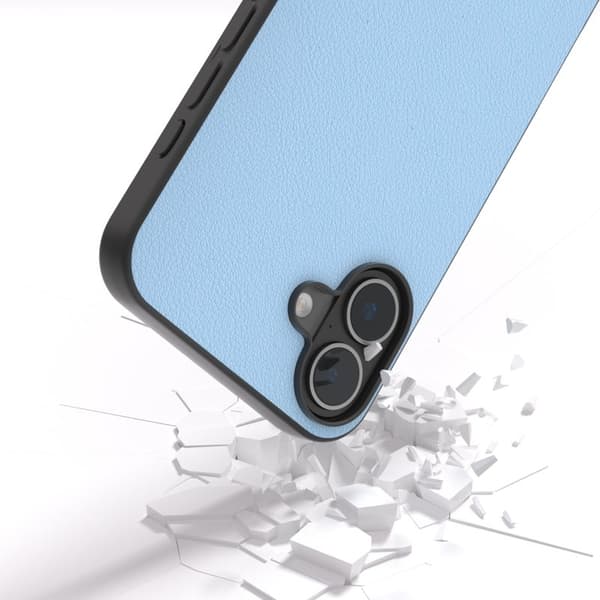 ABEEL Mobilskal till iPhone 16 Äkta Läder Coated PC+TPU Hybrid Blå