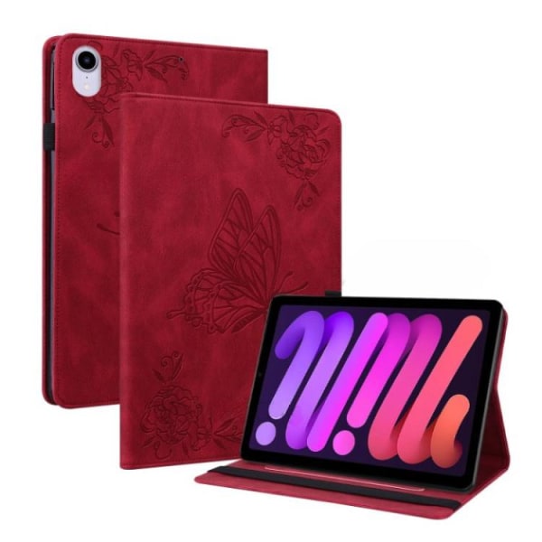 iPad mini 6 (2021) Fodral Imprinted Butterfly Flower - Röd