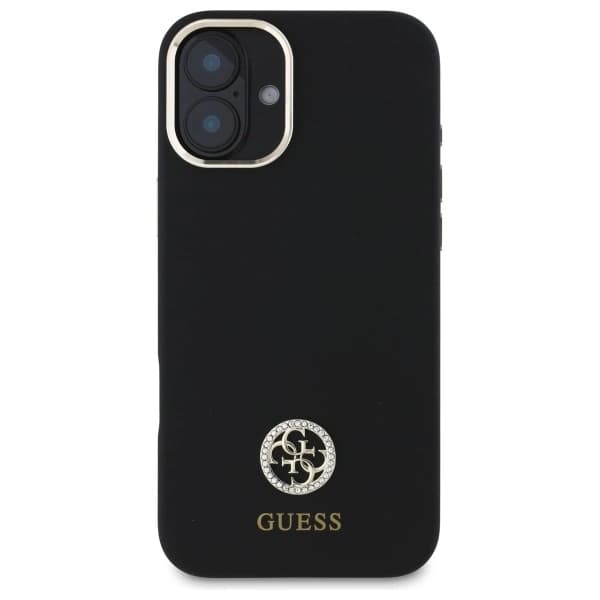 Guess telefontaske til iPhone 16 Silikone Logo Rhinestone 4G - Sort Black