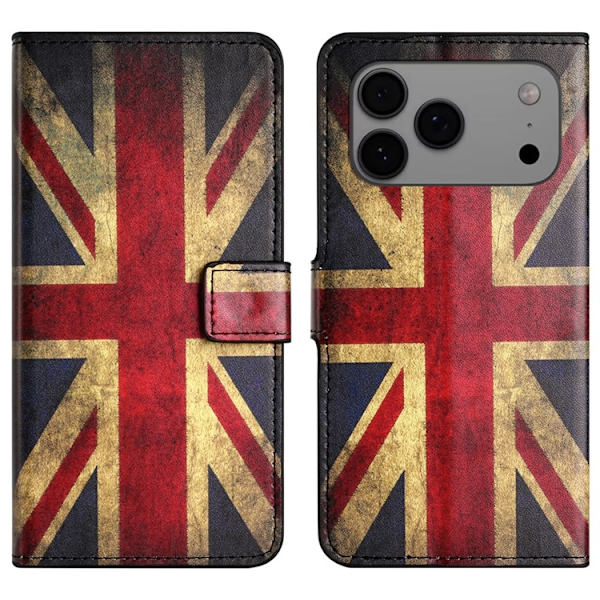 iPhone 17 Pro Max Konstläder Plånboksfodral Pattern Print - Union Jack Röd