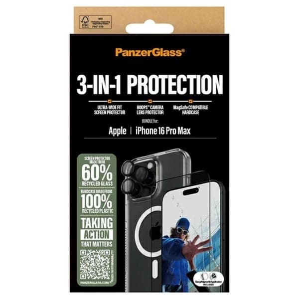 PanzerGlass 3-i-1 beskyttelsespakke iPhone 16 Pro Max Transparent