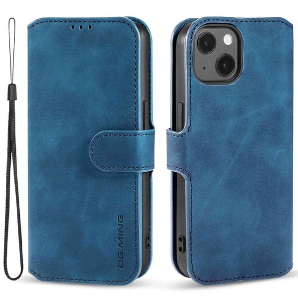 DG.MING Mobilskal till iPhone 14 Retro Stil Magnetisk Stängning Blå
