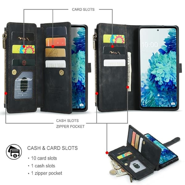 CASEME Konstläder Plånboksfodral för Samsung Galaxy S20 FE - Svart