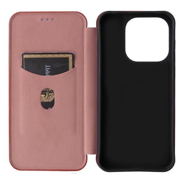 OnePlus 15 Plånboksfodral Carbon Fiber Drop-Proof Konstläder - Brun Brun