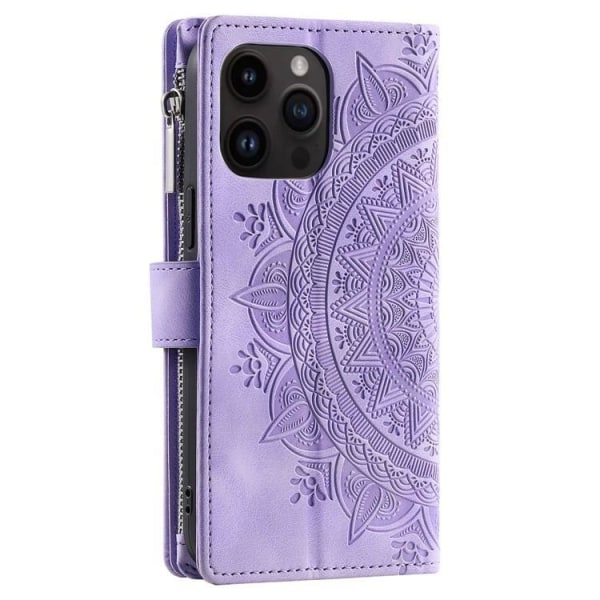 iPhone 15 Pro Max Pungeetui Mandala Flower Imprinted - Lilla