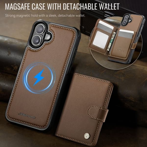 JEEHOOD J09 Mobilskal till iPhone 17 RFID Blocker Läder MagSafe - Brun
