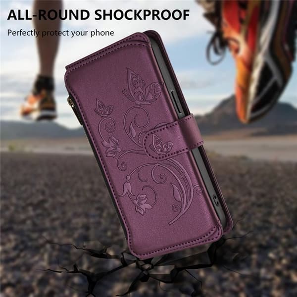 iPhone 17 Pro Max Plånboksfodral Butterfly Floral Imprint - Lila Lila