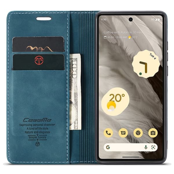 CASEME 013 Series Mobilskal till Google Pixel 7a Kortfack Konstläder Blå