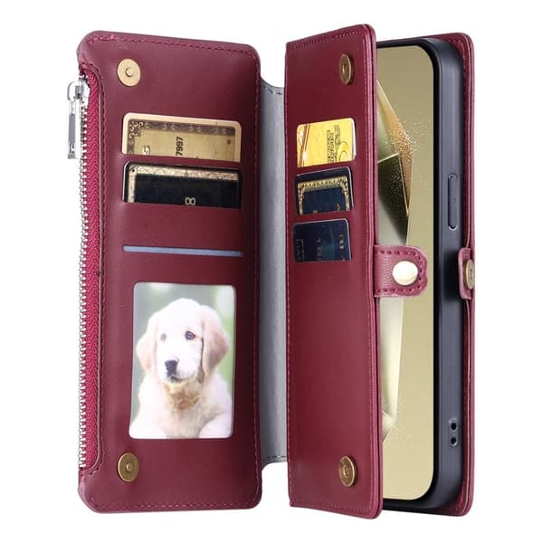 Samsung Galaxy S26 Plånboksfodral TPU + Konstläder - Vinröd