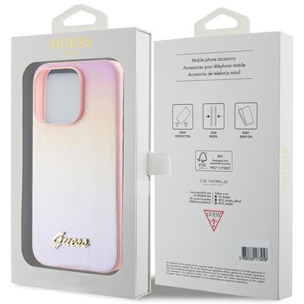 Guess Mobilskal till iPhone 15 Pro Saffiano Iridescent Script - Rosa Rosa