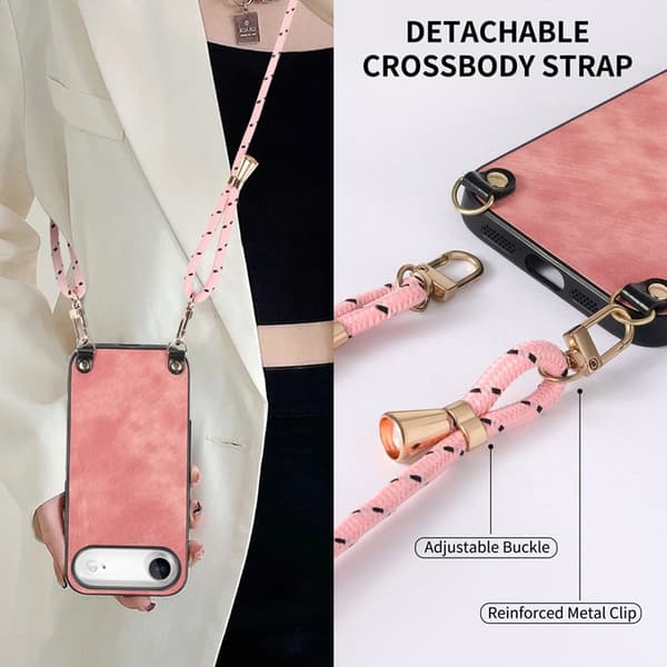 Mobilskal till iPhone Air med Justerbar Rem Retro Läder - Rosa Rosa