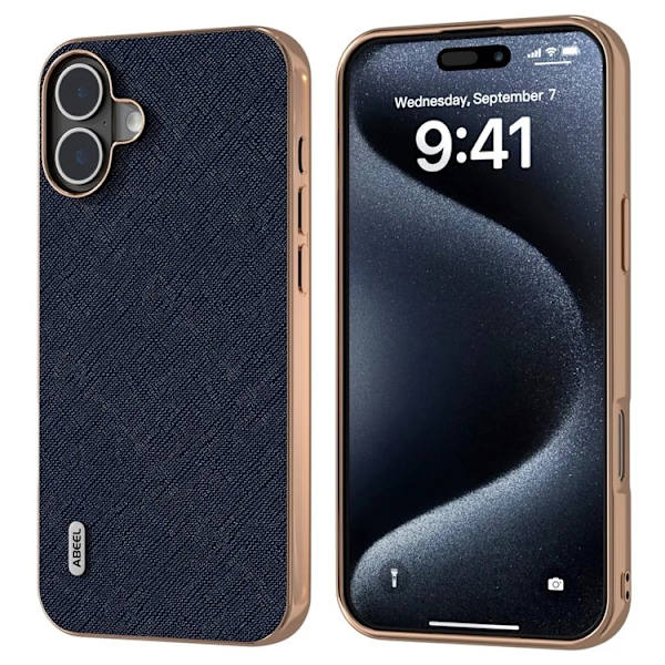 ABEEL Mobilskal till iPhone 16 Plus Äkta Läder Electroplating - Blå Blå