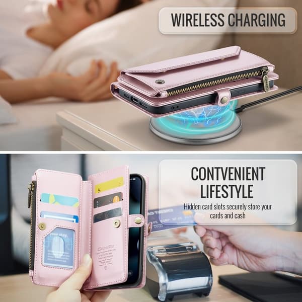 CASEME Plånboksfodral Konstläder till iPhone 13 Pro med kortfack - Rosa