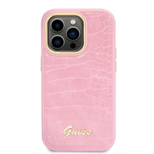 GUESS iPhone 14 Pro Skal Croco Collection - Rosa Rosa