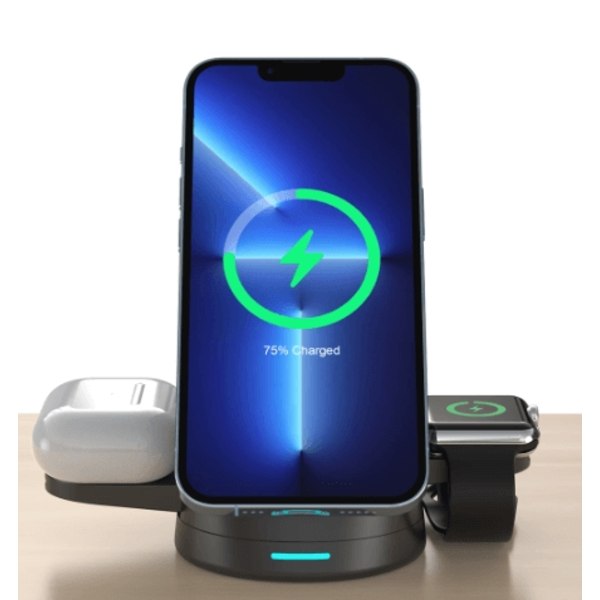 3-in-1 Trådlös Laddare Magsafe iPhone, Apple Watch, Airpods - Vit