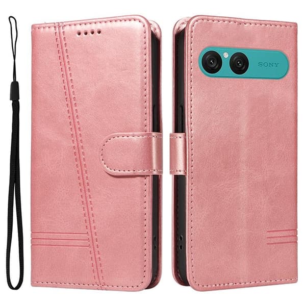 Sony Xperia 10 VII Konstläder Plånboksfodral T Shape Lines - Roséguld Roséguld