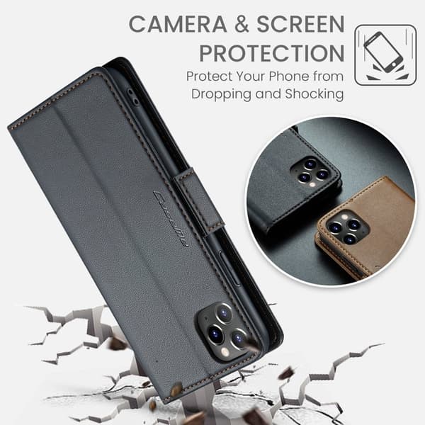 CASEME iPhone 11 Pro Max Plånboksfodral Konstläder RFID-Skydd Svart