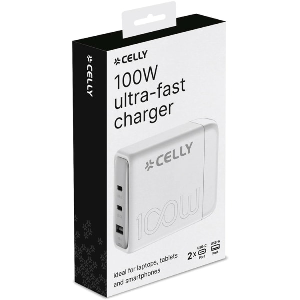 Celly 1 x USB-A + 2 x USB-C Voimalaitos (100 W) - Valkoinen 3bbc | 90 |  Fyndiq