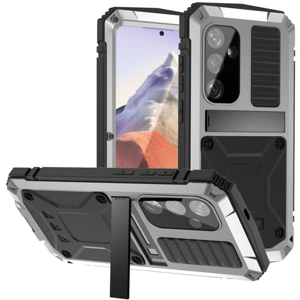 R-JUST Mobilskal till Galaxy S24 Kickstand Shockproof PC+Silicone Silver