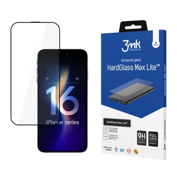 3MK iPhone 16 Pro Max hærdet glas Skærmbeskytter Max Lite - Sort Black