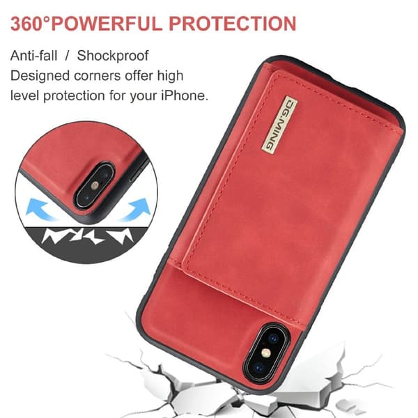 DG.MING M1 Magnetiskt Stöttåligt Plånboksfodral i Röd för iPhone XS Max