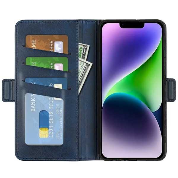 iPhone 15 Plus Plånboksfodral Omvirat - Blå