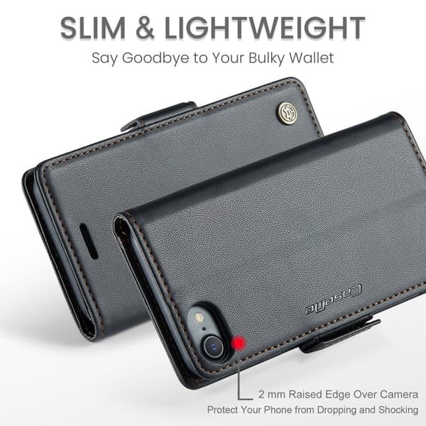 CASEME Litchi Texture Plånboksfodral Konstläder iPhone 6/7/8/SE Svart