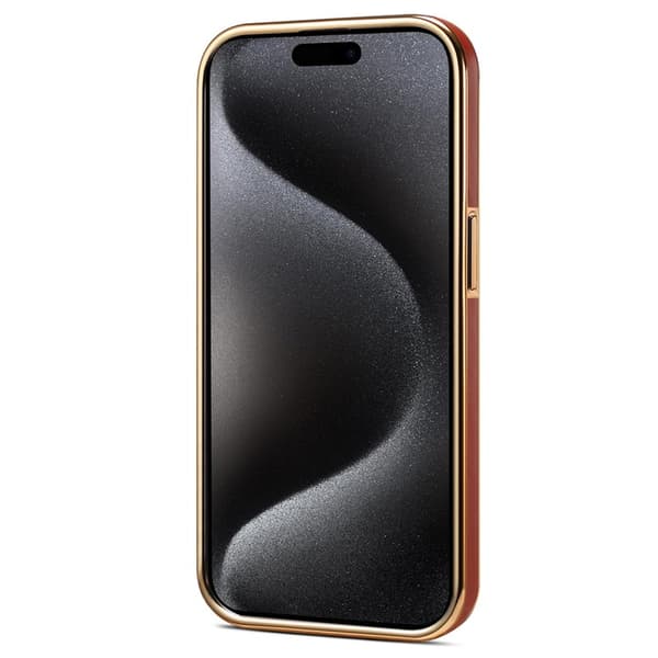 DENIOR Mobilskal till iPhone 15 Pro Max Äkta läder Elektropläterad - Mörkröd