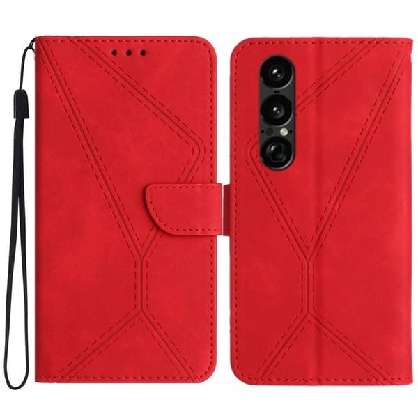 Sony Xperia 1 VII Plånboksfodral Skin Touch Lines Imprinted Röd