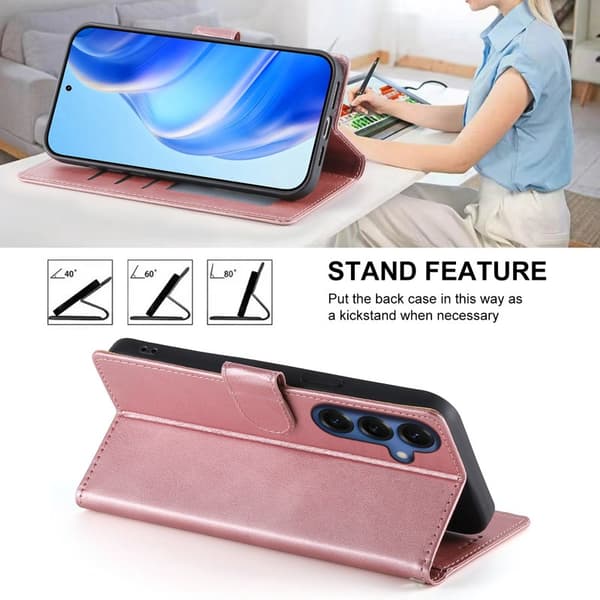 Plånboksfodral för Samsung Galaxy S26 Plus Kickstand Konstläder - Rosa