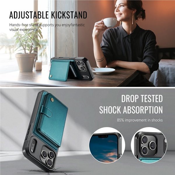 JEEHOOD J09 Mobilskal till iPhone 17 Pro RFID Låsfunktion Läder Grön