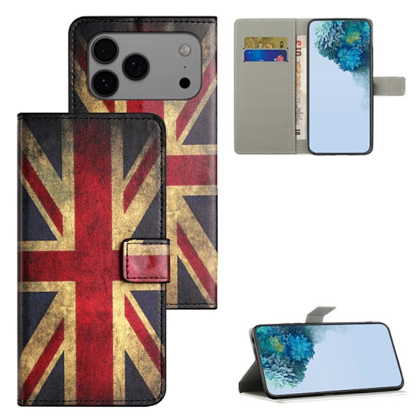 iPhone 17 Pro Plånboksfodral Pattern Print Konstläder - Union Jack Röd
