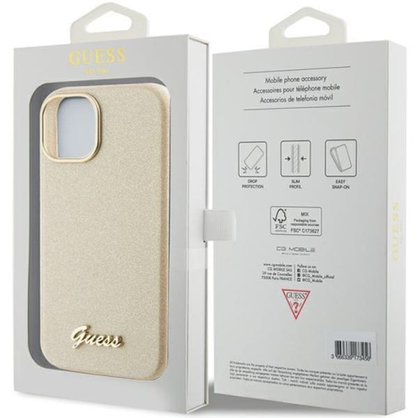 Guess iPhone 15 Mobilskal Glitter Glossy Script - Guld