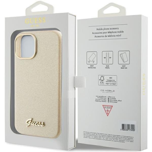 Guess iPhone 15 Mobilskal Glitter Glossy Script - Guld Guld