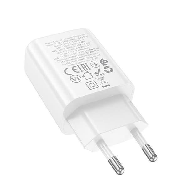 Hoco Pikalaturi 20W 1xUSB-A 1xUSB-C PD QC3.0 3A N61 - Valkoinen Vit