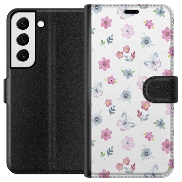 Pung Taske til Samsung Galaxy S22 5G med blomster og sommerfugle
