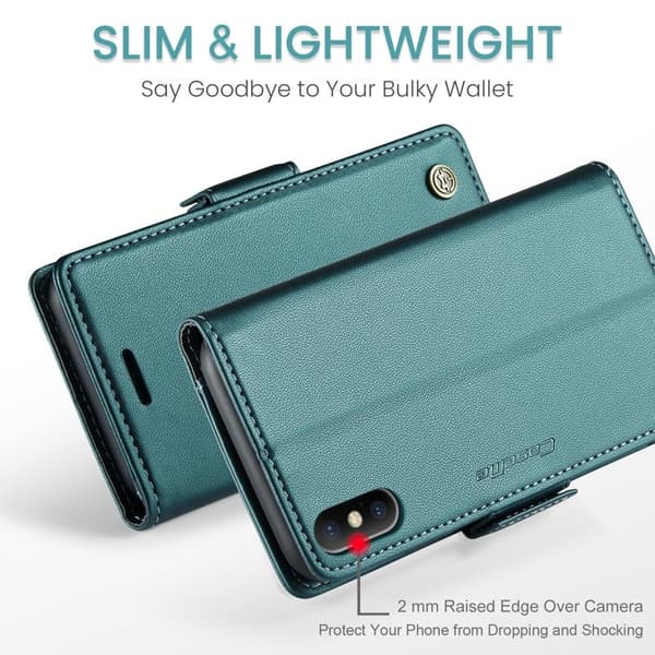 CASEME RFID-Skydd Plånboksfodral Konstläder för iPhone XS - Grön