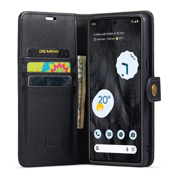 DG.MING Google Pixel 8 Pro Äkta Läder Plånboksfodral Detachable Magnetisk Svart