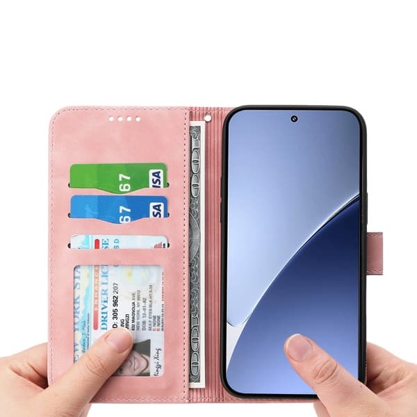 DIERFENG DF-03 Plånboksfodral för Xiaomi 15 Pro Konstläder - Rosa