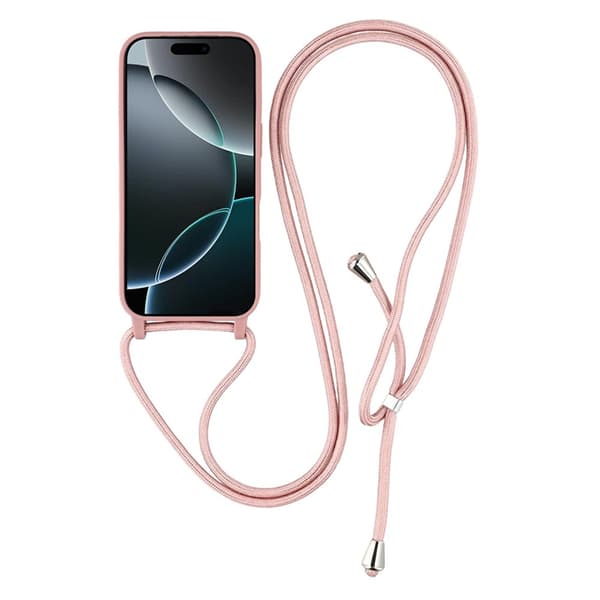 Mobilskal till iPhone 17 Pro TPU Shockproof med Lanyard - Djuprosa Rosa