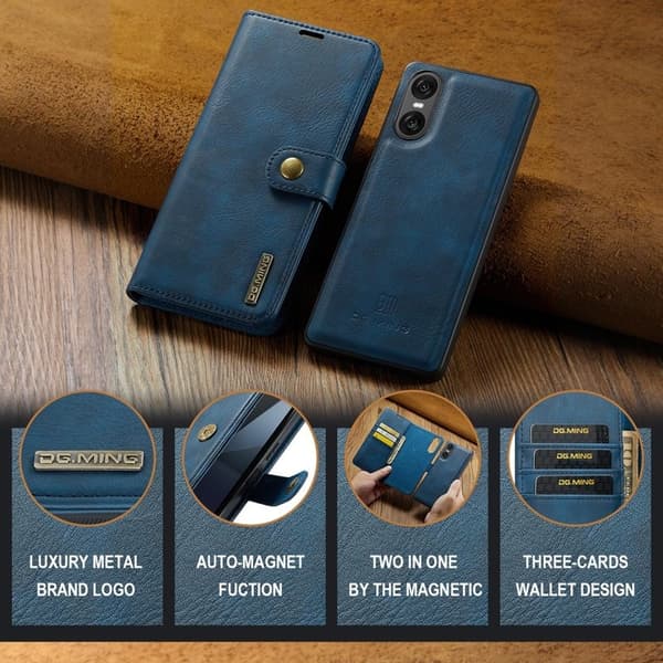 DG.MING Sony Xperia 10 VI Plånboksfodral 2 i 1 Removable Äkta läder - Blå