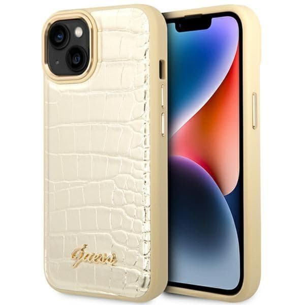 GUESS iPhone 14 Plus Skal Croco Collection - Guld Guld