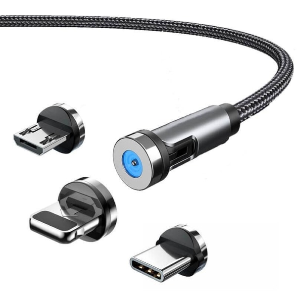 3-i-1 Magnetisk Kabel - USB-C, Lightning, MicroUSB - 1m - Svart Svart