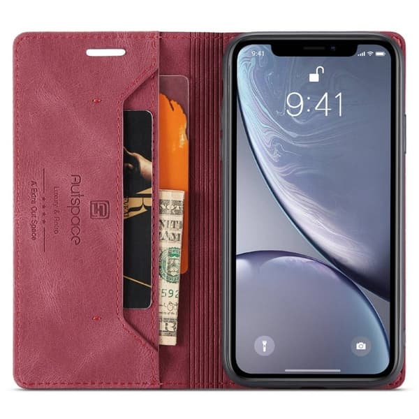 AUTSPACE A01 iPhone XR Plånboksfodral i Konstläder - Röd