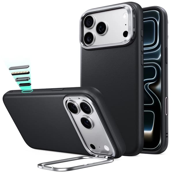ESR Mobilskal För iPhone 18 Pro Max/17 Pro Max Magsafe Läder Kickstand - Svart