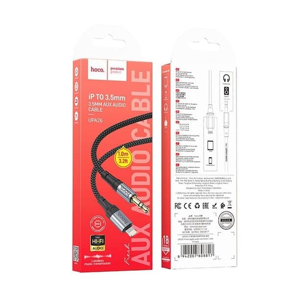 Hoco Lightning till Aux 3.5mm Kabel 1m UPA26 - Svart Black