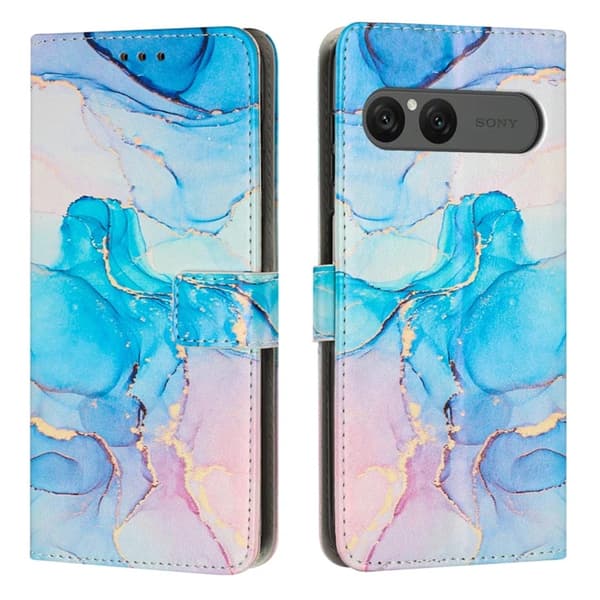 Sony Xperia 10 VII Konstläder Plånboksfodral Marble Pattern - Rosa / Grön Grön