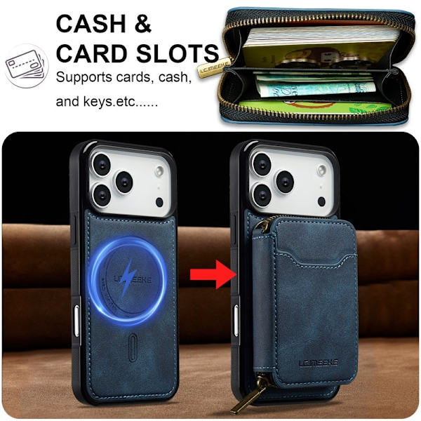 LC.IMEEKE L6 iPhone 17 Pro Plånboksfodral Konstläder - Blå
